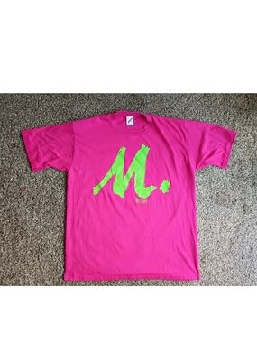 Vintage Single Stitch Hot Pink Jerzees Messager Shirt XL Made In USA